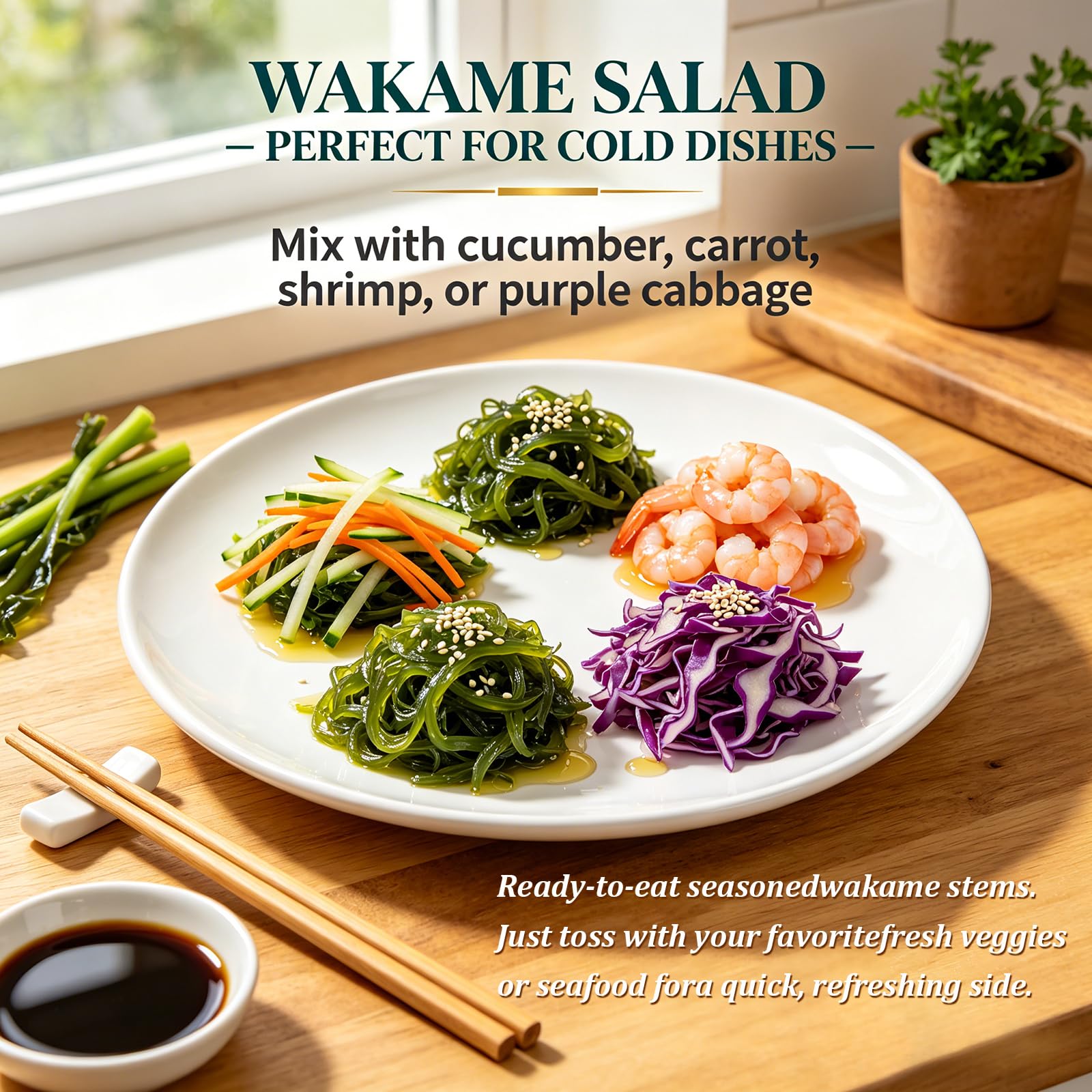 WGENGWU opened jar of wakame, demonstrating easy access and ready-to-serve benefit