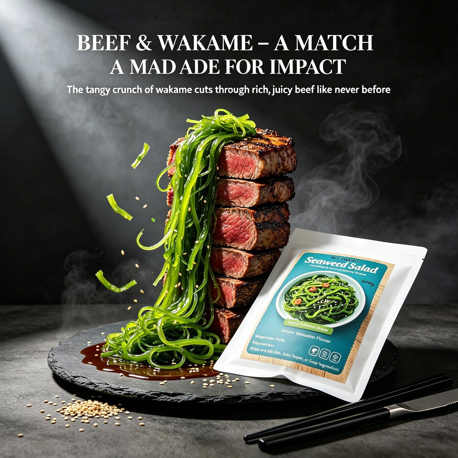 WGENGWU wakame next to measuring scale to show 1.1lb value and generous portion