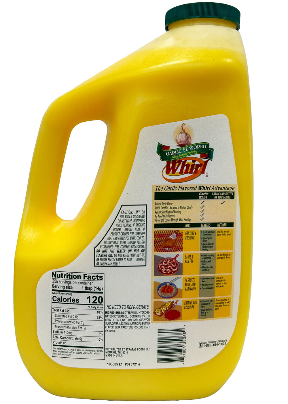 Whirl garlic butter-flavored oil next to measuring tools demonstrating one-gallon value