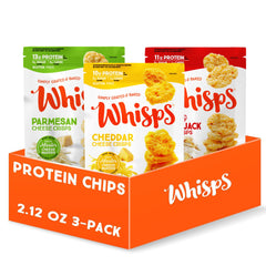 Whisps front packaging showing variety pack and convenient single-serve bags