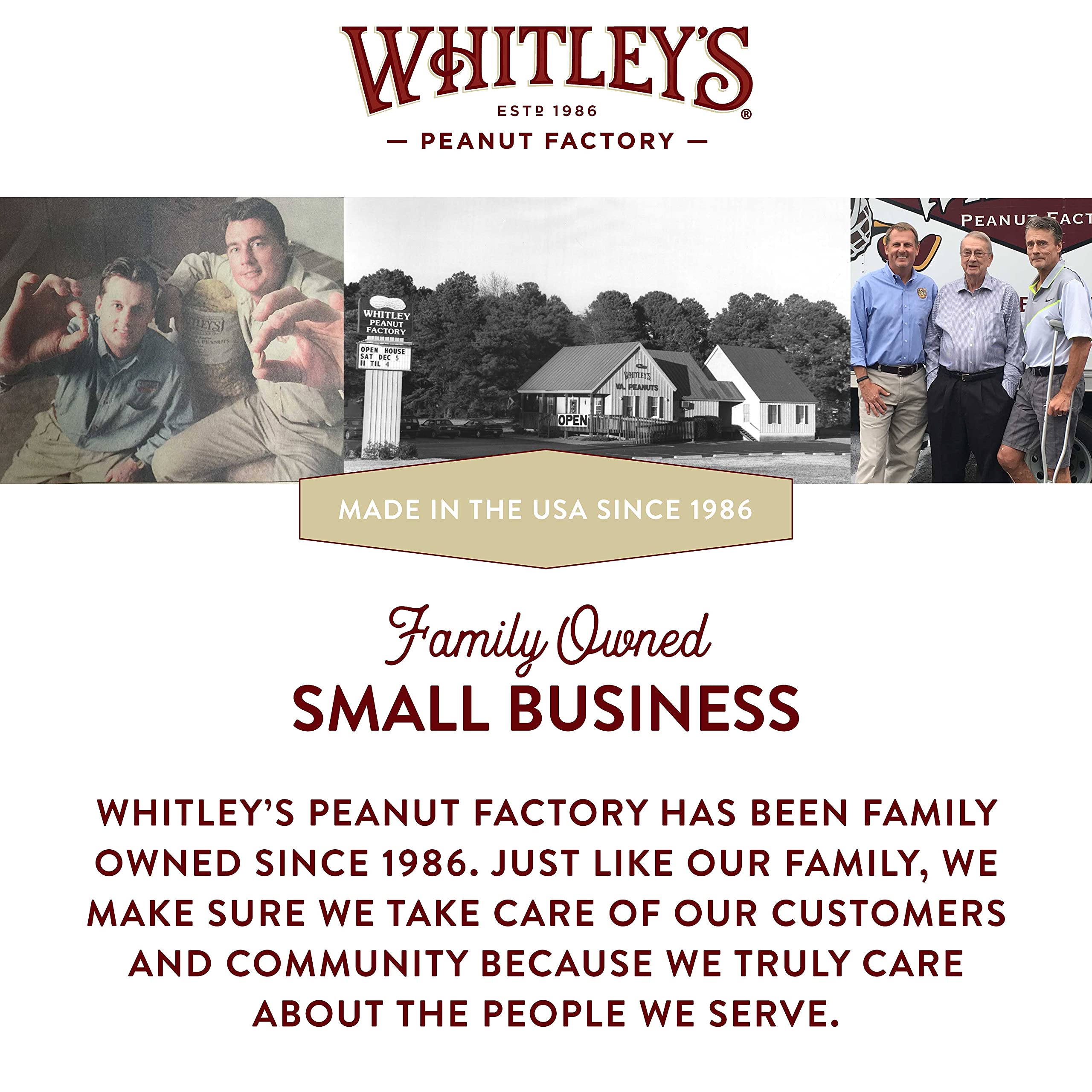 Whitley's hand-salted peanuts detail showing seasoning process and natural flavor