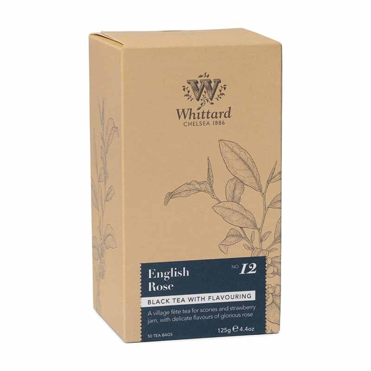 Whittard English Rose box front showing teabags and floral appeal for elegant brewing
