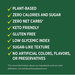 Open Whole Earth pouch with spoonful of sweetener, convenient resealable use benefit