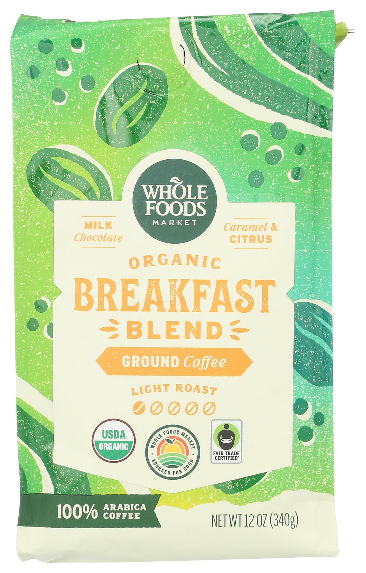 Whole Foods Market front packaging shows 12 oz bag and clear branding for easy selection