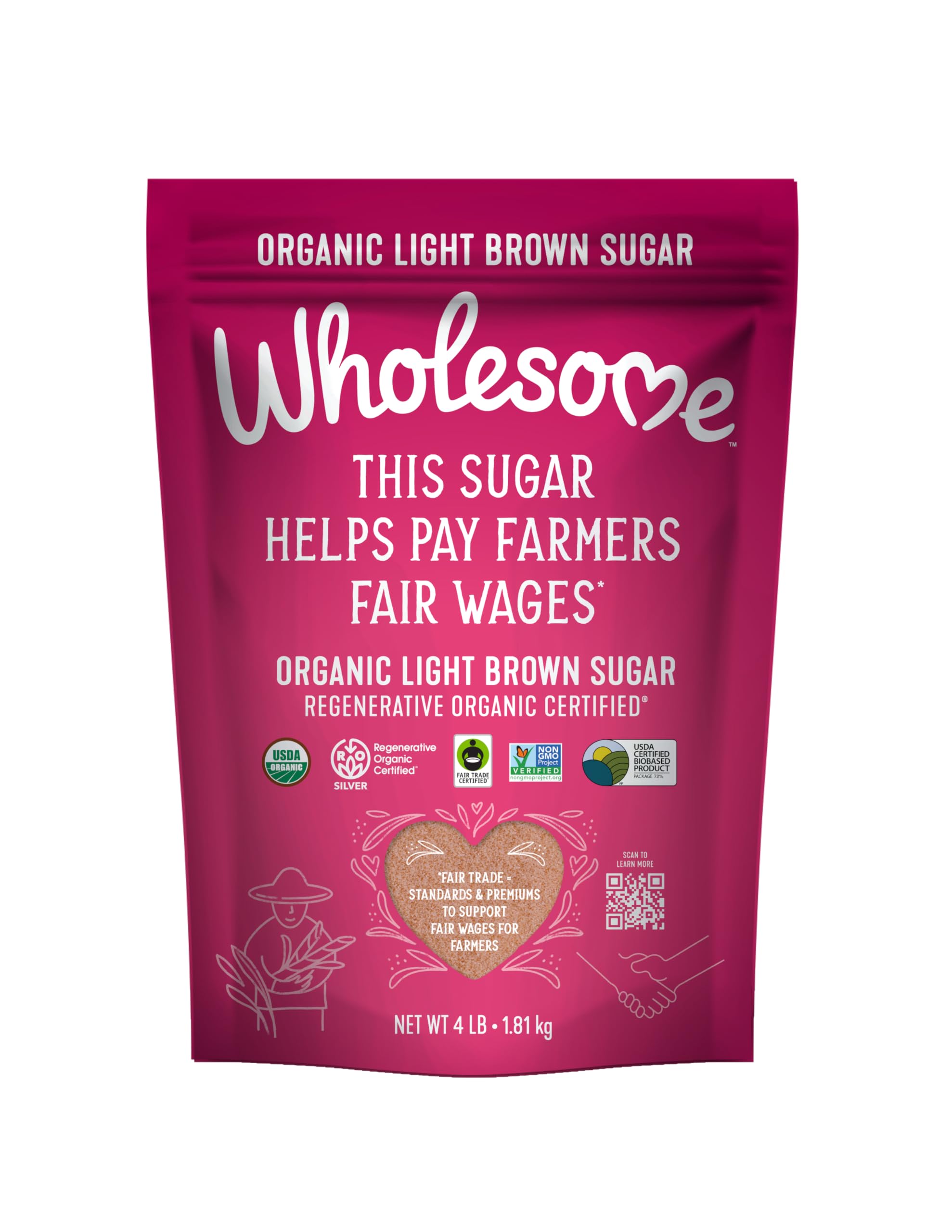 Wholesome light brown sugar front package showing brand and size benefits