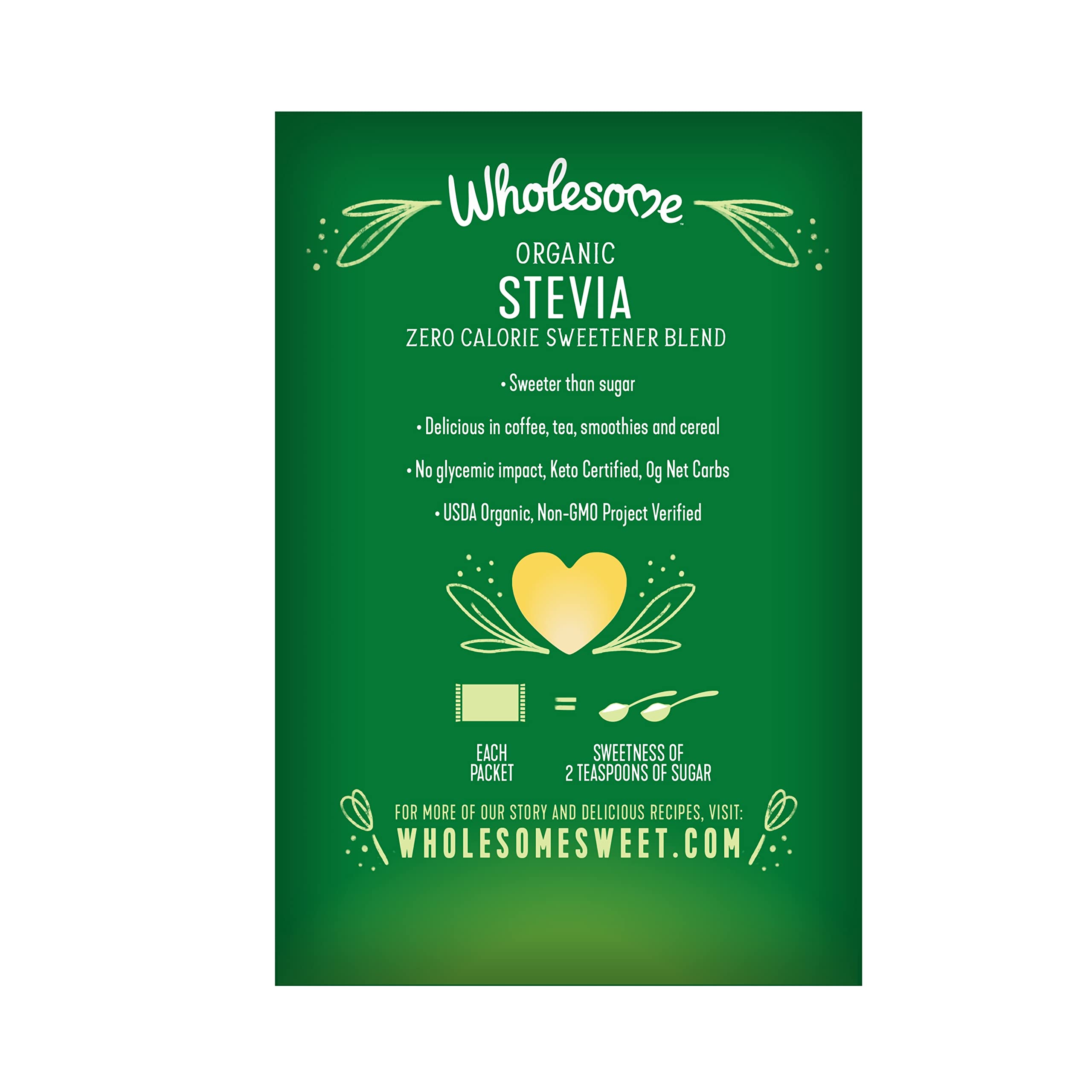 Wholesome stevia packet being poured into a coffee cup demonstrating quick no-calorie sweetening