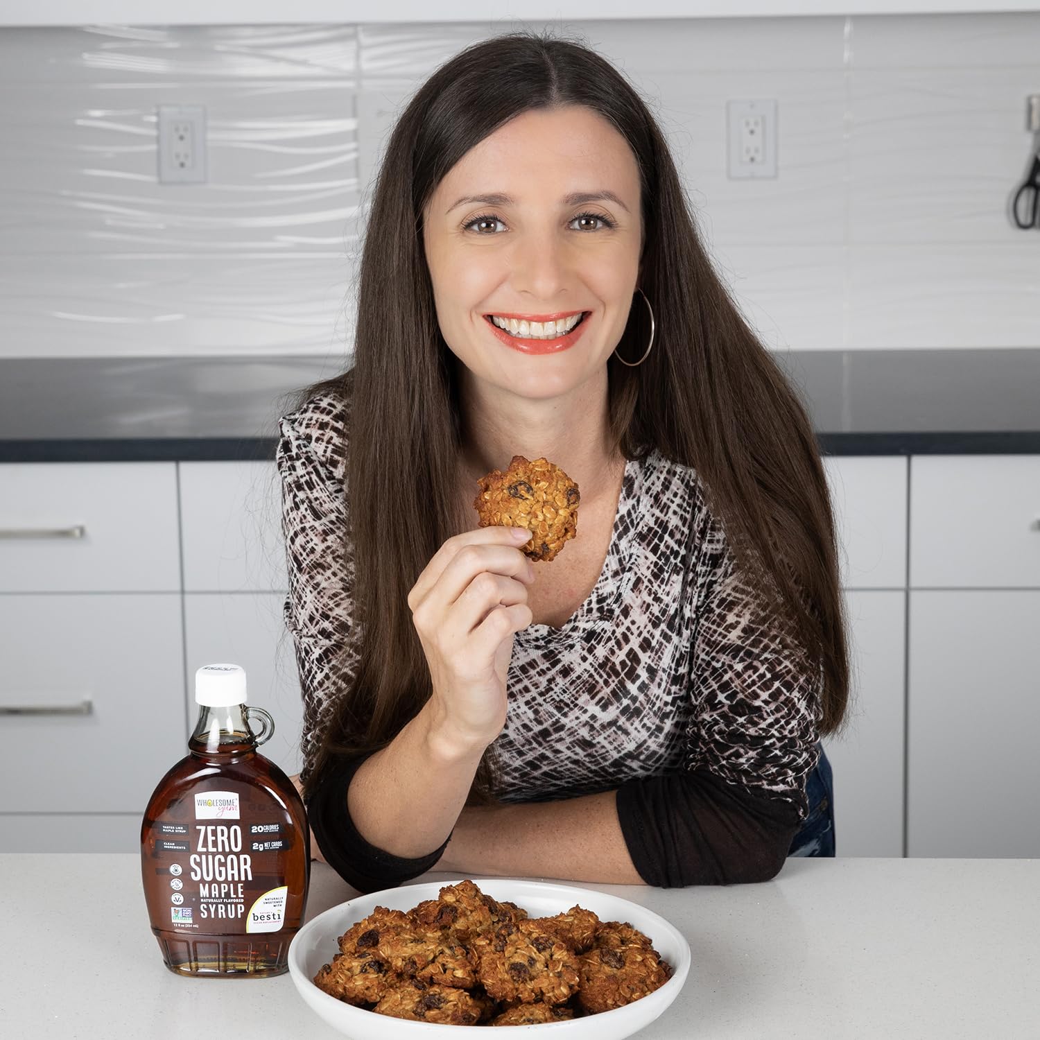 Wholesome Yum drizzled on pancakes showing low-carb breakfast option