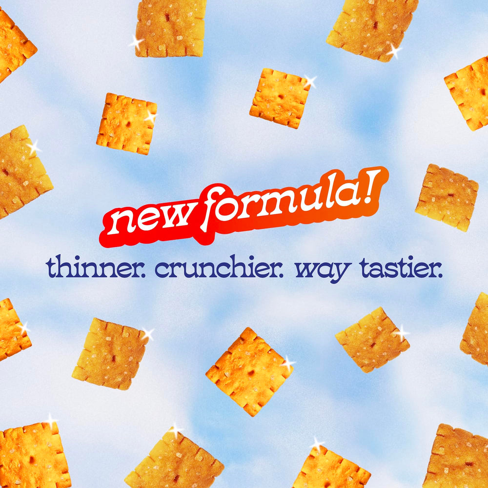 WHY? SNACKS opened bag with crackers spilling out, illustrating portion size and resealable convenience
