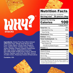 WHY? SNACKS close-up of a single cheddar cracker, showing thin crisp texture and real cheese flakes