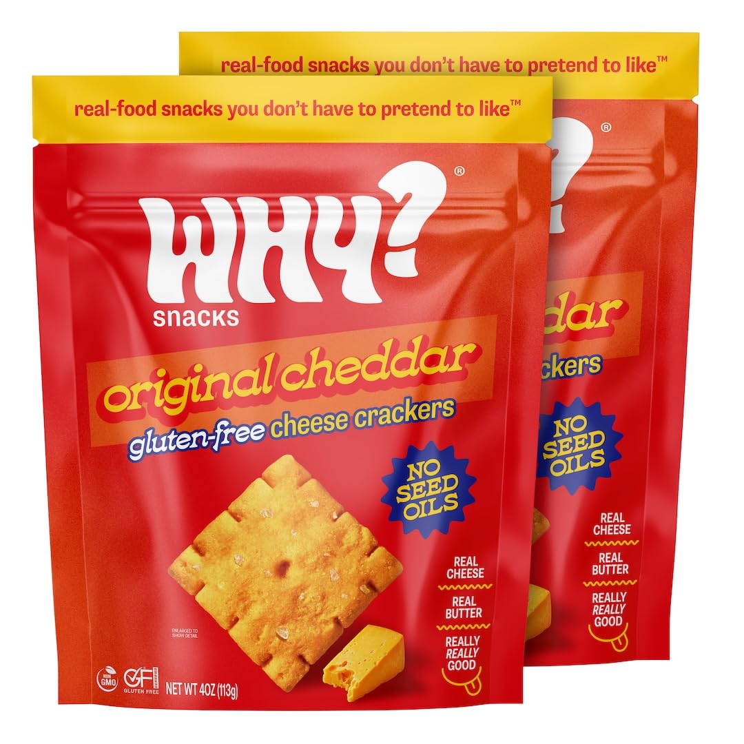 WHY? SNACKS front packaging showing two 4 oz bags and product name, highlights clean-label benefit
