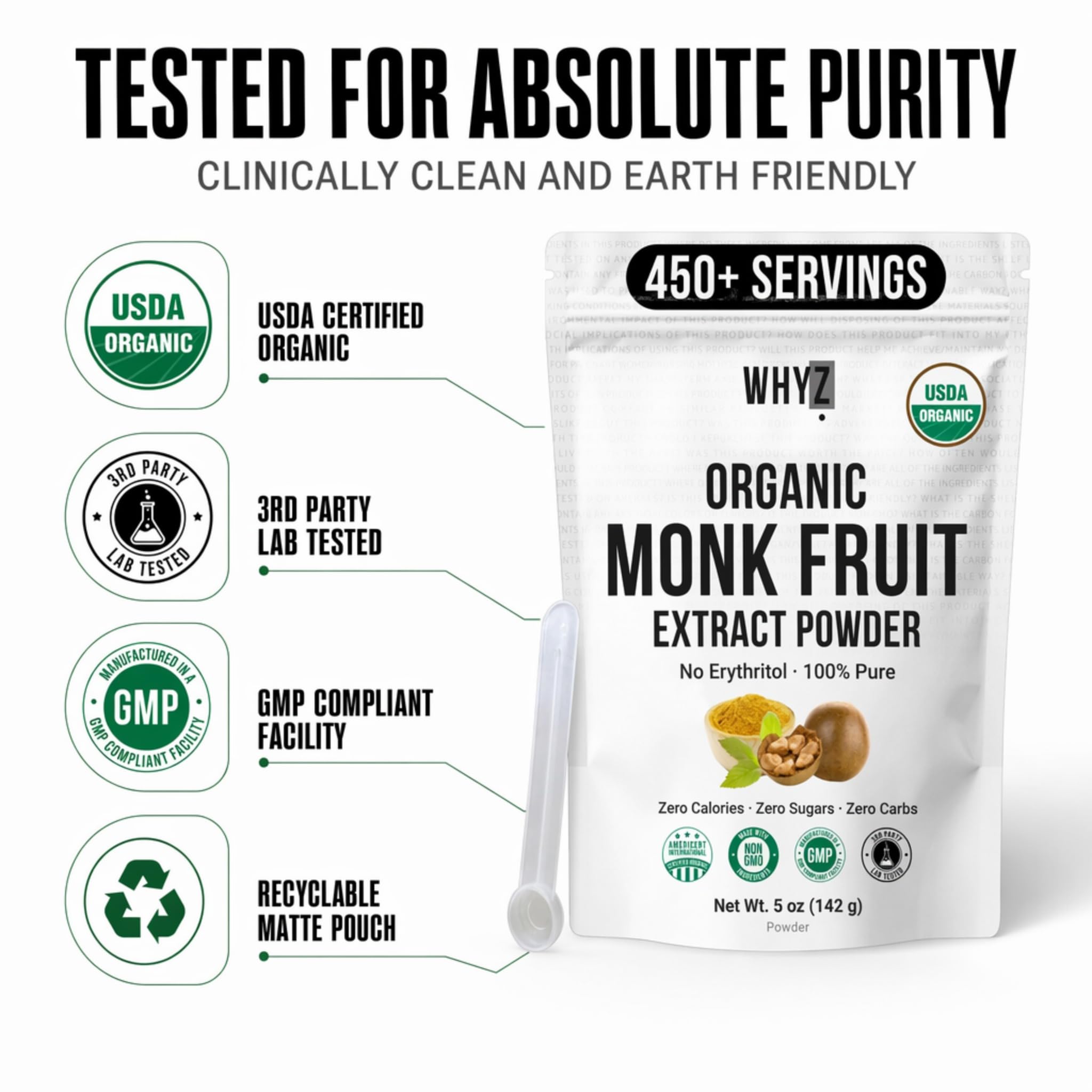 WHYZ monk fruit powder beside flour and eggs illustrating sugar-free baking substitution benefits