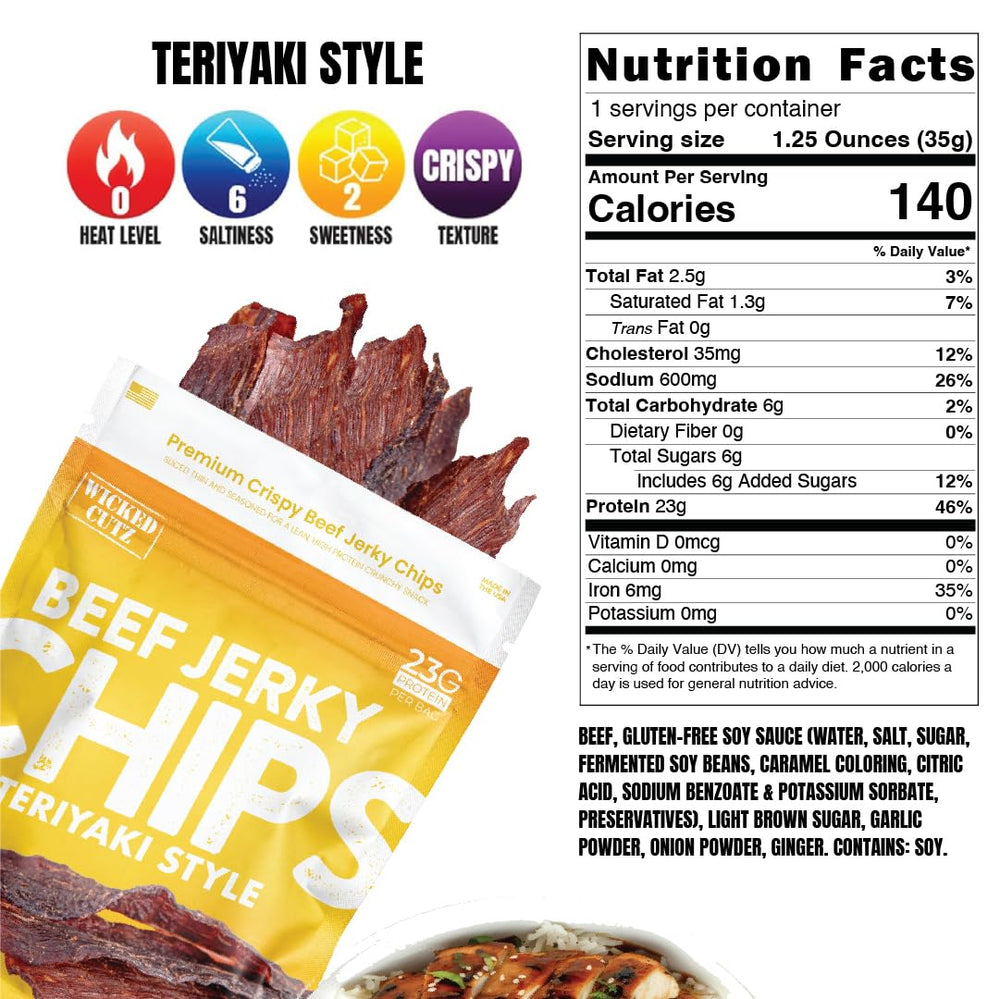 Wicked Cutz close-up texture of beef jerky chips highlighting crispiness