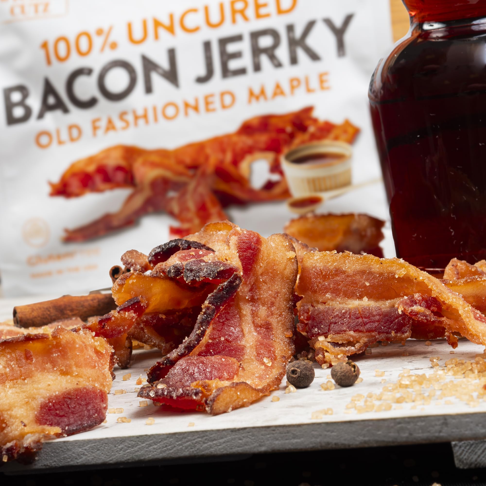 Wicked Cutz detail of tender bacon jerky texture for satisfying chew