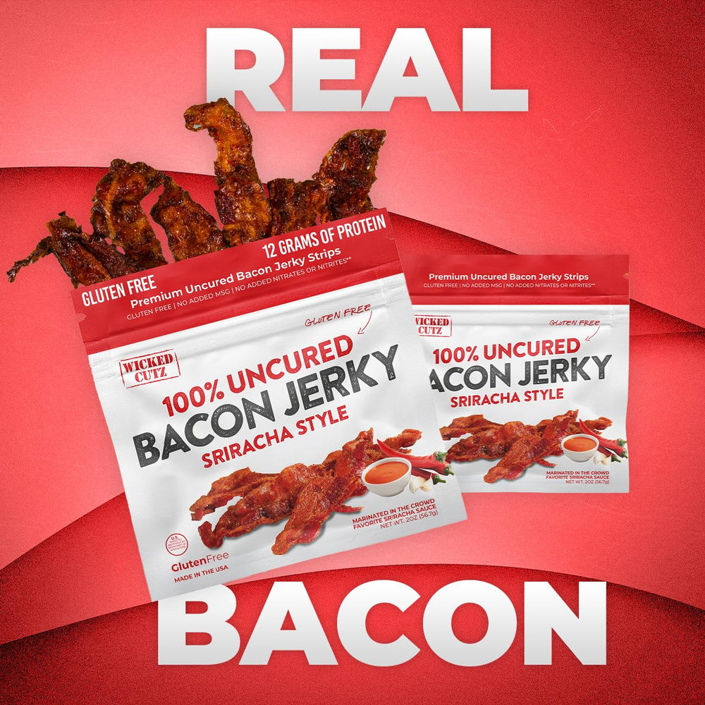 Wicked Cutz bacon jerky close-up texture highlighting tender juicy bites