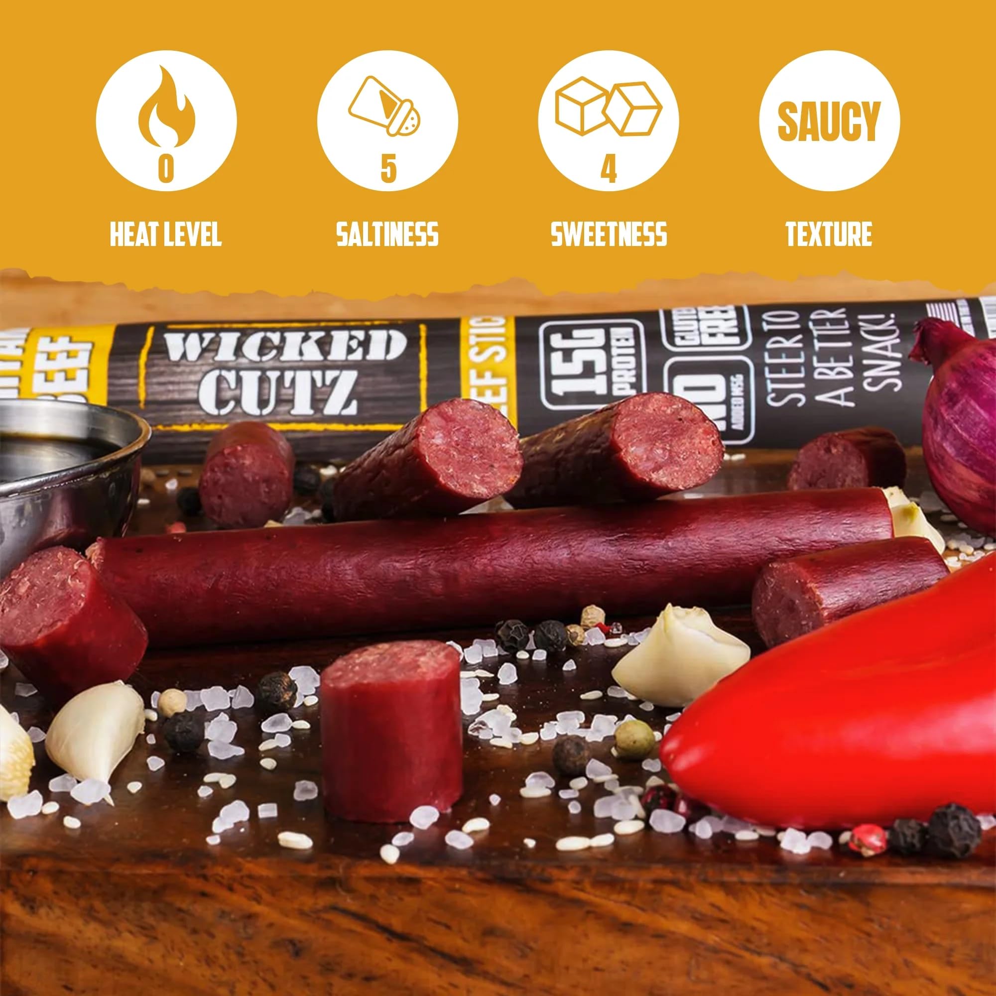 Wicked Cutz teriyaki stick in a hand showing portion size and portability