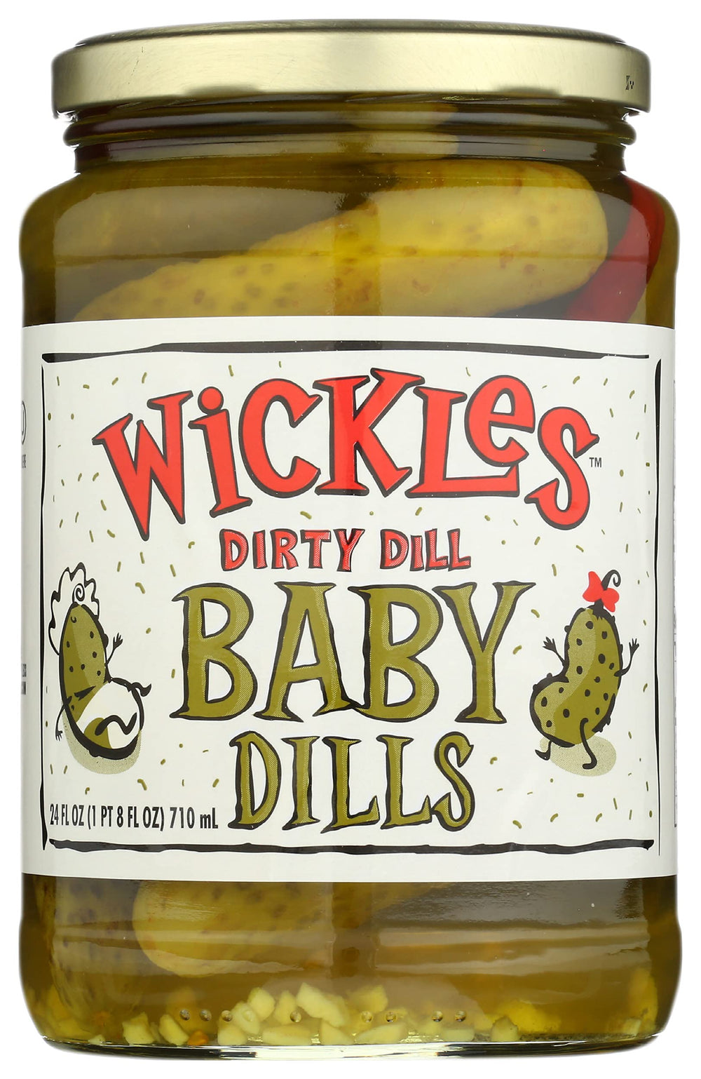 Wickles dirty dill baby dills jar front view showing bold flavor and crunchy snack appeal