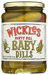 Wickles dirty dill baby dills jar front view showing bold flavor and crunchy snack appeal