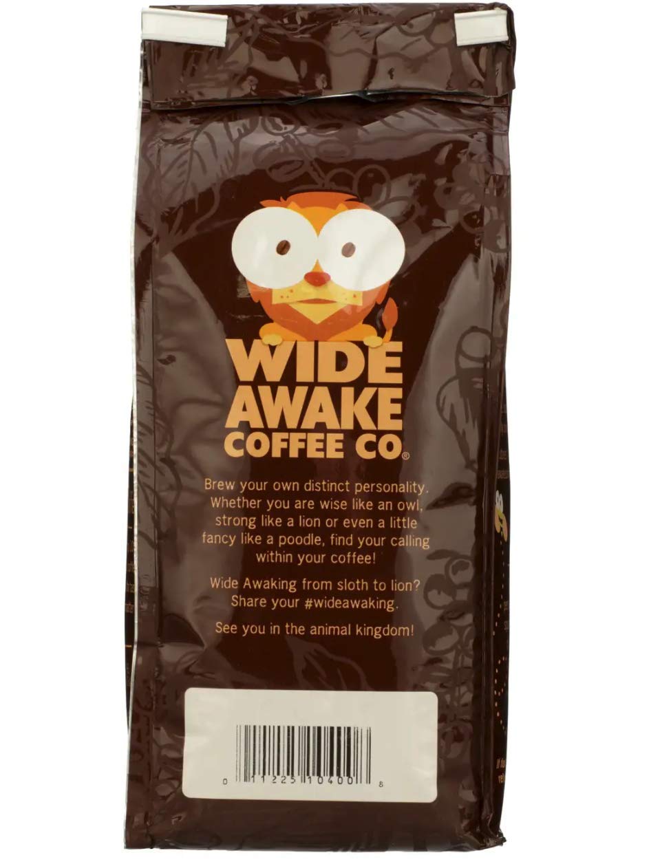 Wide Awake Coffee 12 ounce bag beside a measuring scoop for scale and portion control
