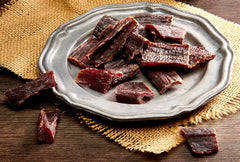 Wild Bill's close-up of hickory smoked jerky texture highlighting tender chew