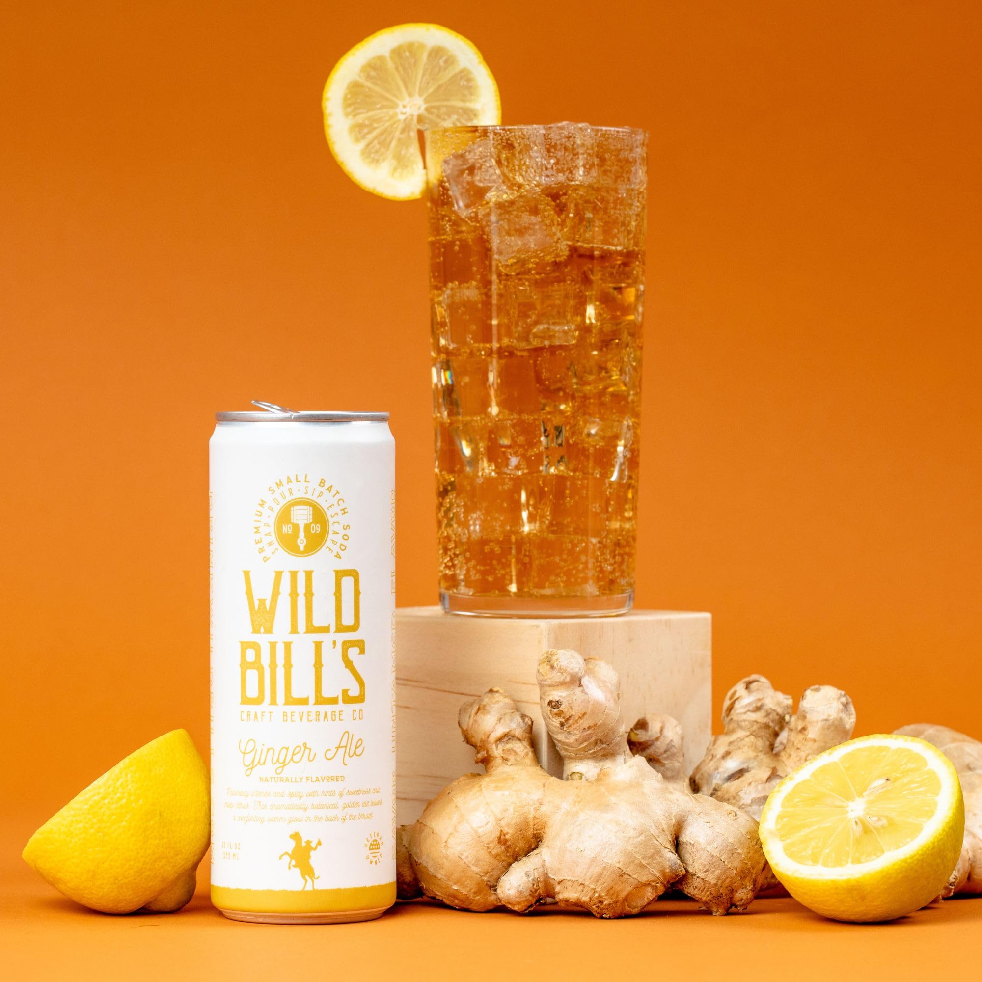 Wild Bill's ginger ale on a table with spicy meal, showing pairing and social enjoyment