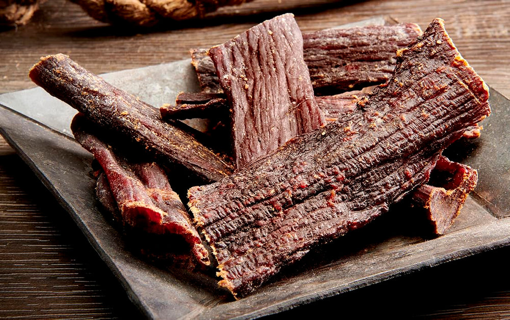 Wild Bill's close-up of jerky texture highlighting hickory smoke and tender chew