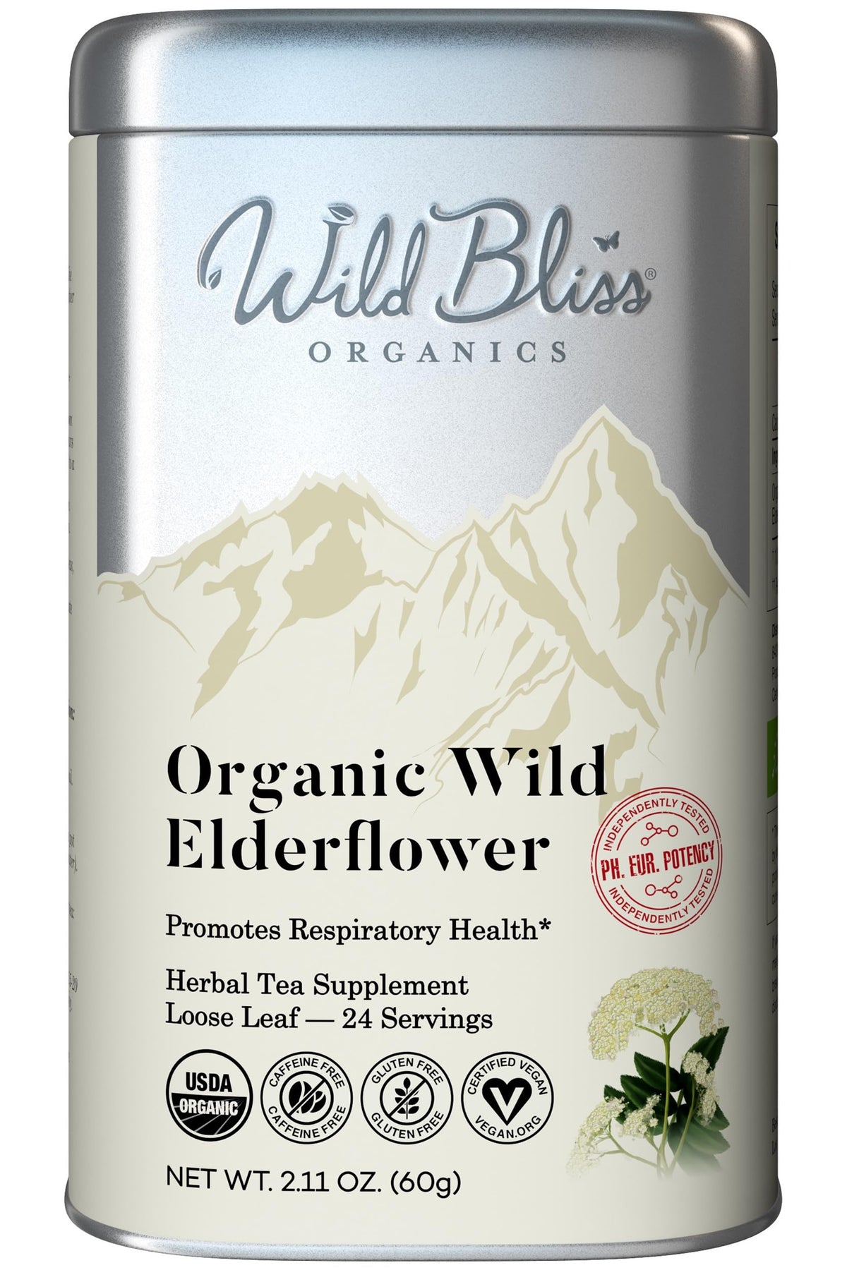 Wild Bliss front packaging showing organic elderflower and benefits