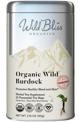 Wild Bliss front packaging showing organic burdock tea benefits