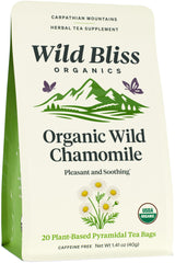 Wild Bliss front packaging showing single-origin chamomile and benefits