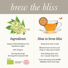 Wild Bliss tea jar and infuser next to measuring spoon for servings