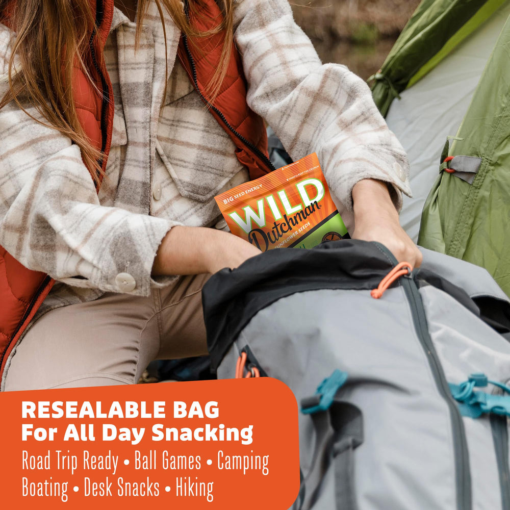 Wild Dutchman snack in backpack illustrating portable convenience for travel