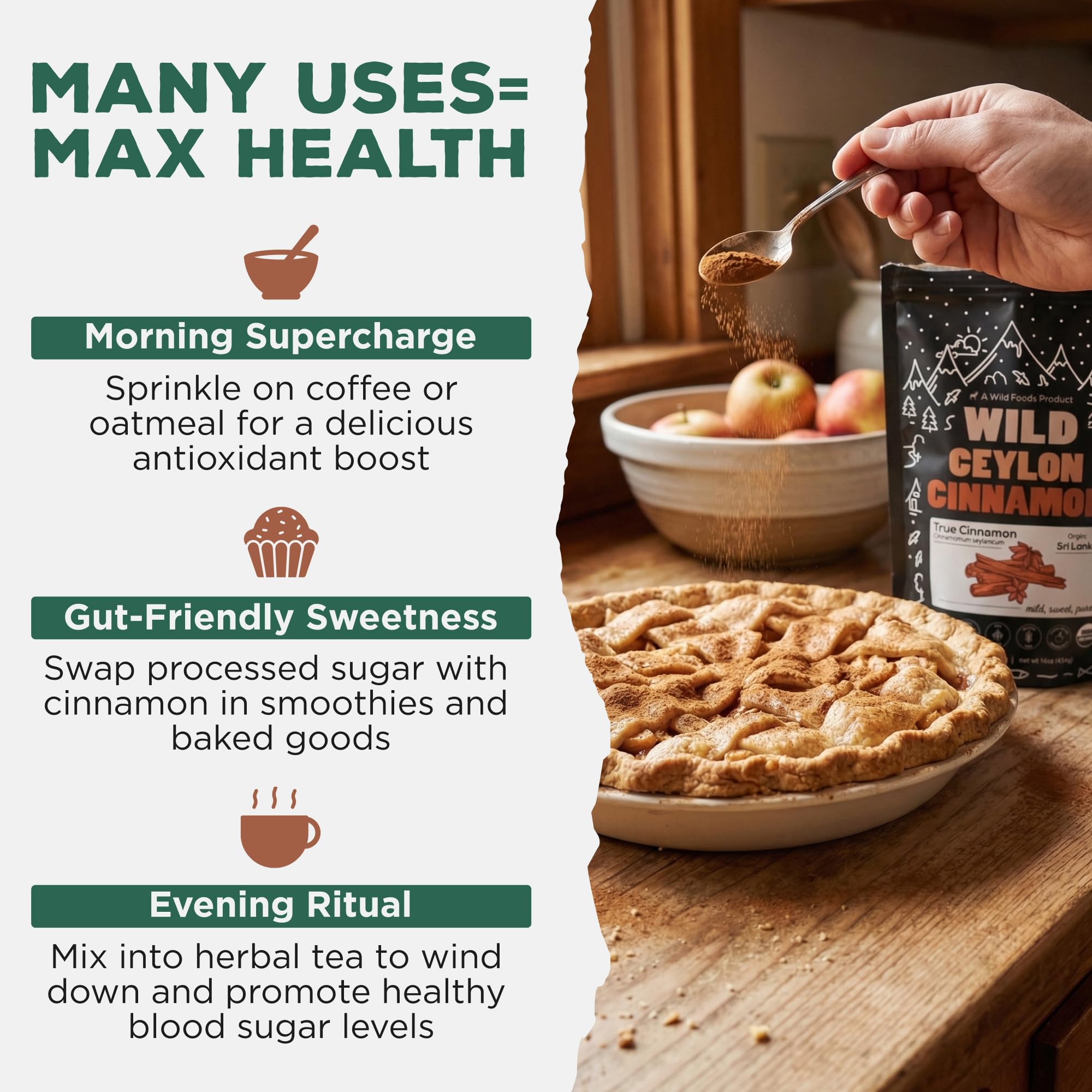 Wild Foods cinnamon among baking ingredients illustrating versatile recipe use