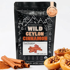 Wild Foods front packaging showing organic Ceylon cinnamon for pantry freshness