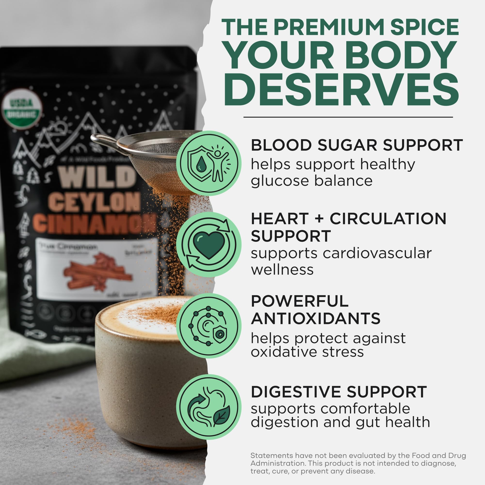 Wild Foods spoon scooping powder demonstrating easy measuring and pourability