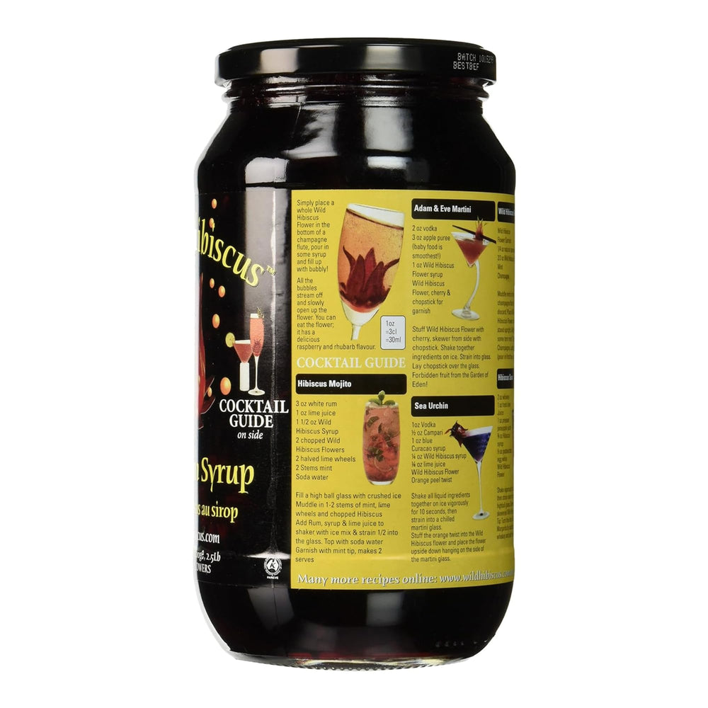 Wild Hibiscus jar open showing syrup and preserved flowers, convenient for quick use