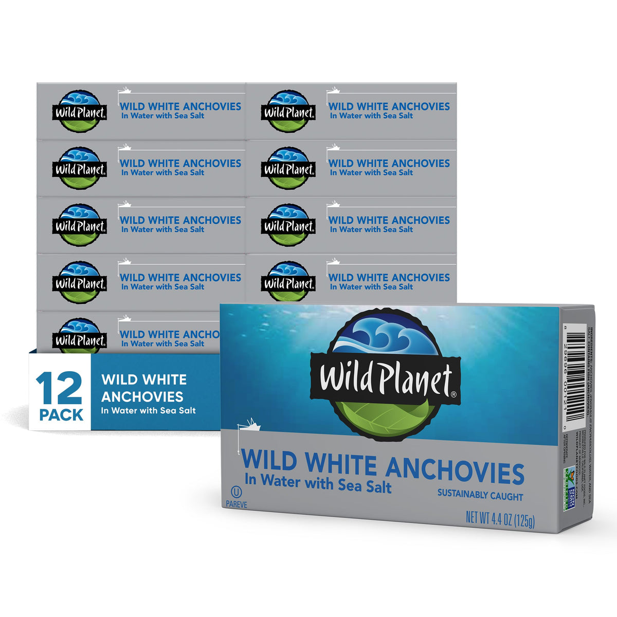 Wild Planet front of can showing label and 4.4 oz size, clear product ID benefit