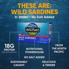 Wild Planet open can with tender sardines in water ready to eat