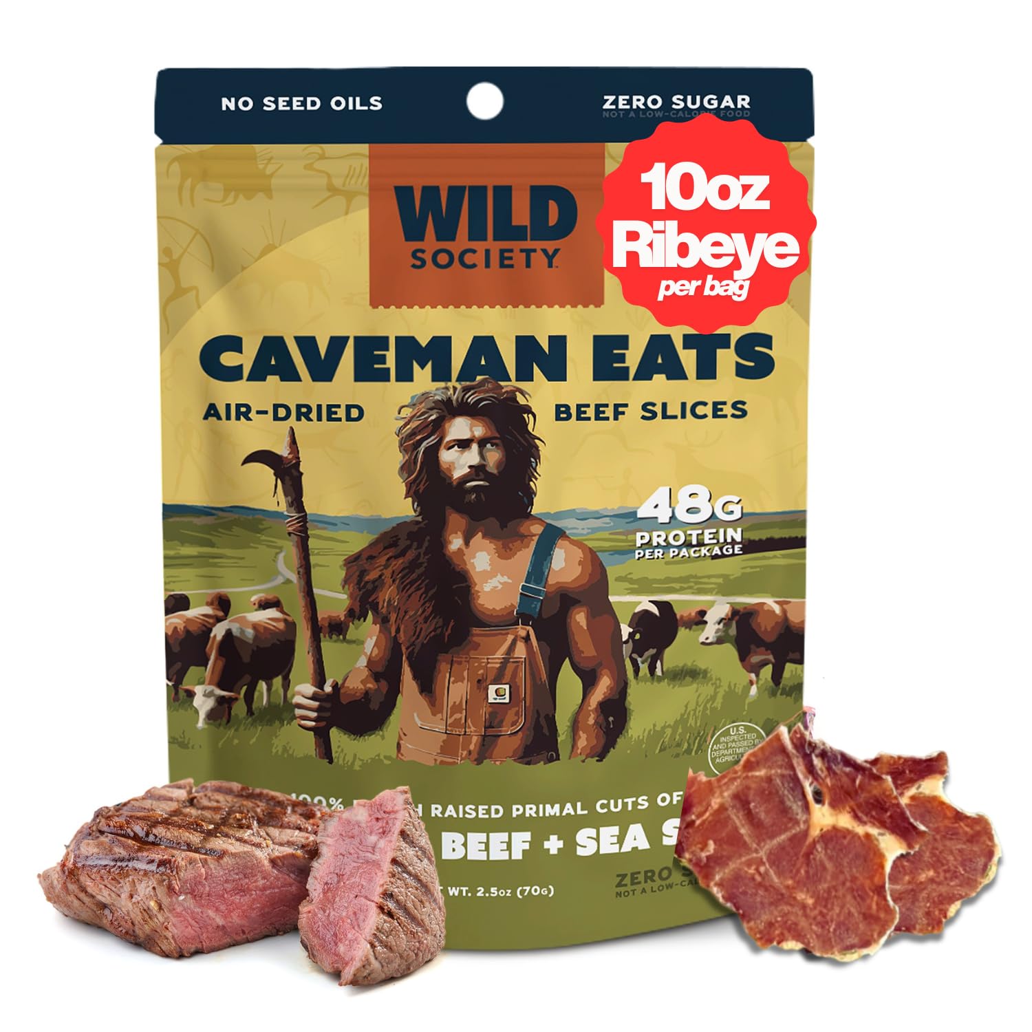 Wild Society front packaging showing clean steak snack and convenience