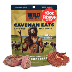 Wild Society front packaging showing clean steak snack and convenience