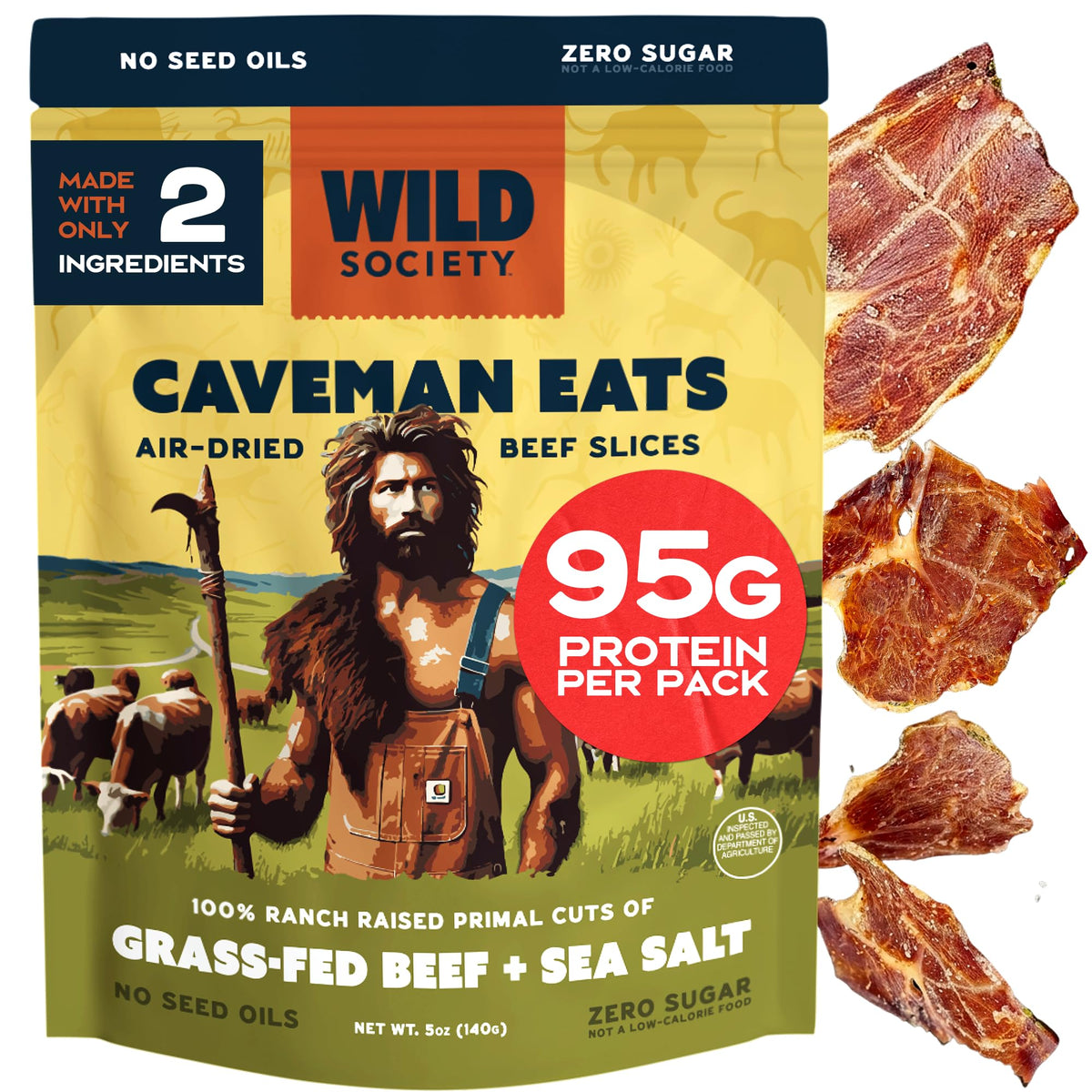 Wild Society front packaging showing ribeye crisps and brand clarity for easy recognition