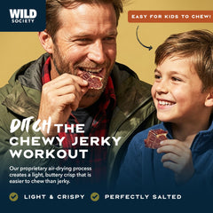 Wild Society open bag displaying thin beef crisps for convenient grab-and-go snacks