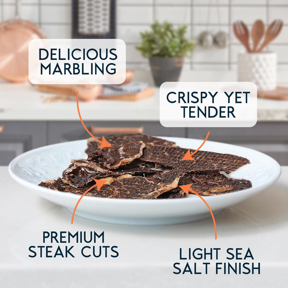 Wild Society close-up of steak crisps texture with light, crispy benefit