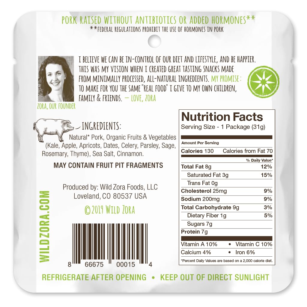 Wild Zora nutrition facts closeup emphasizing high-protein, low-additives benefit