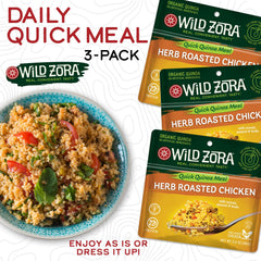 Wild Zora olive oil packet beside rehydrated bowl showing added flavor benefit