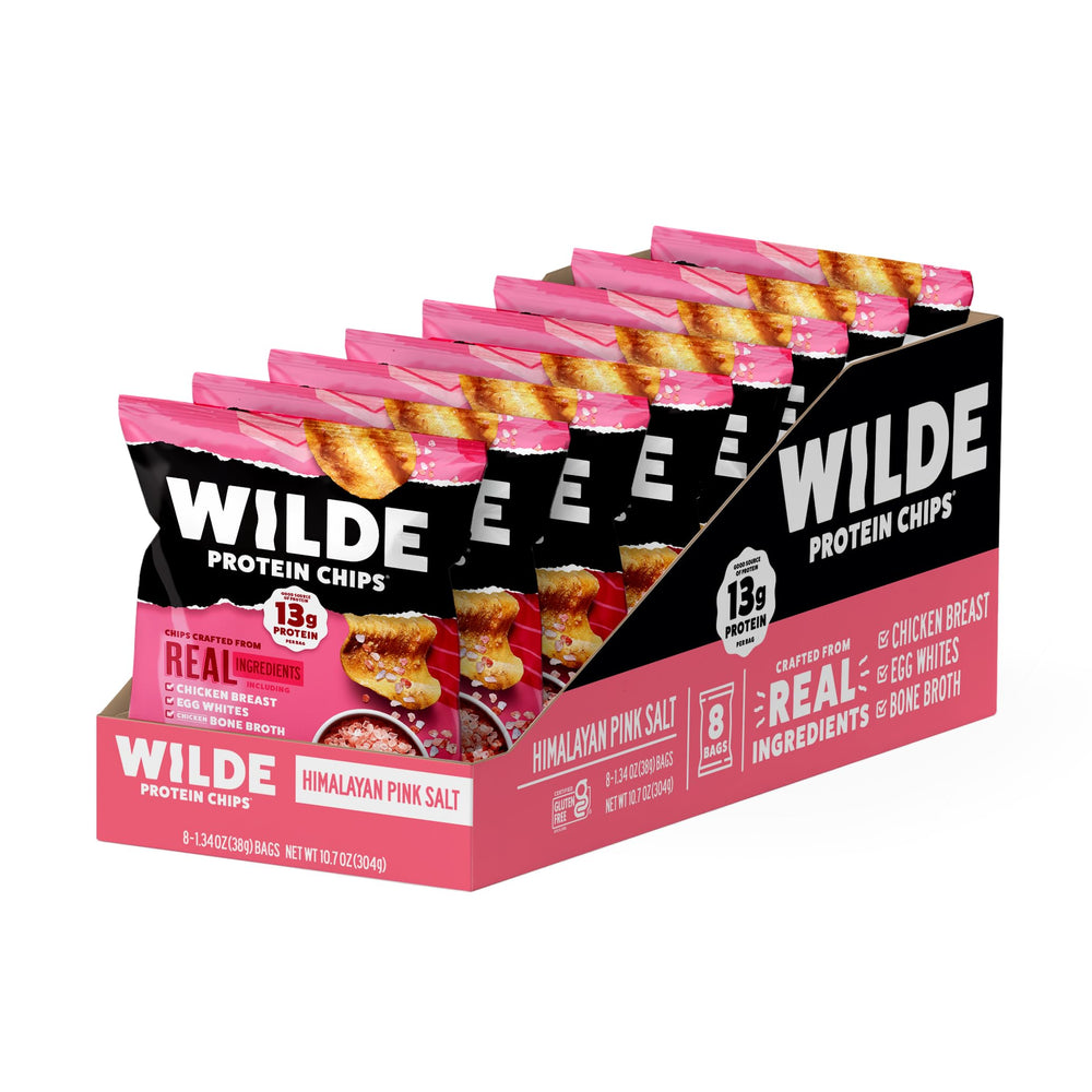 Wilde close-up of chip texture highlighting thin crispness and protein-packed crunch