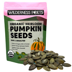 Wilderness Poets front packaging showing 2 lb organic Styrian pumpkin seeds