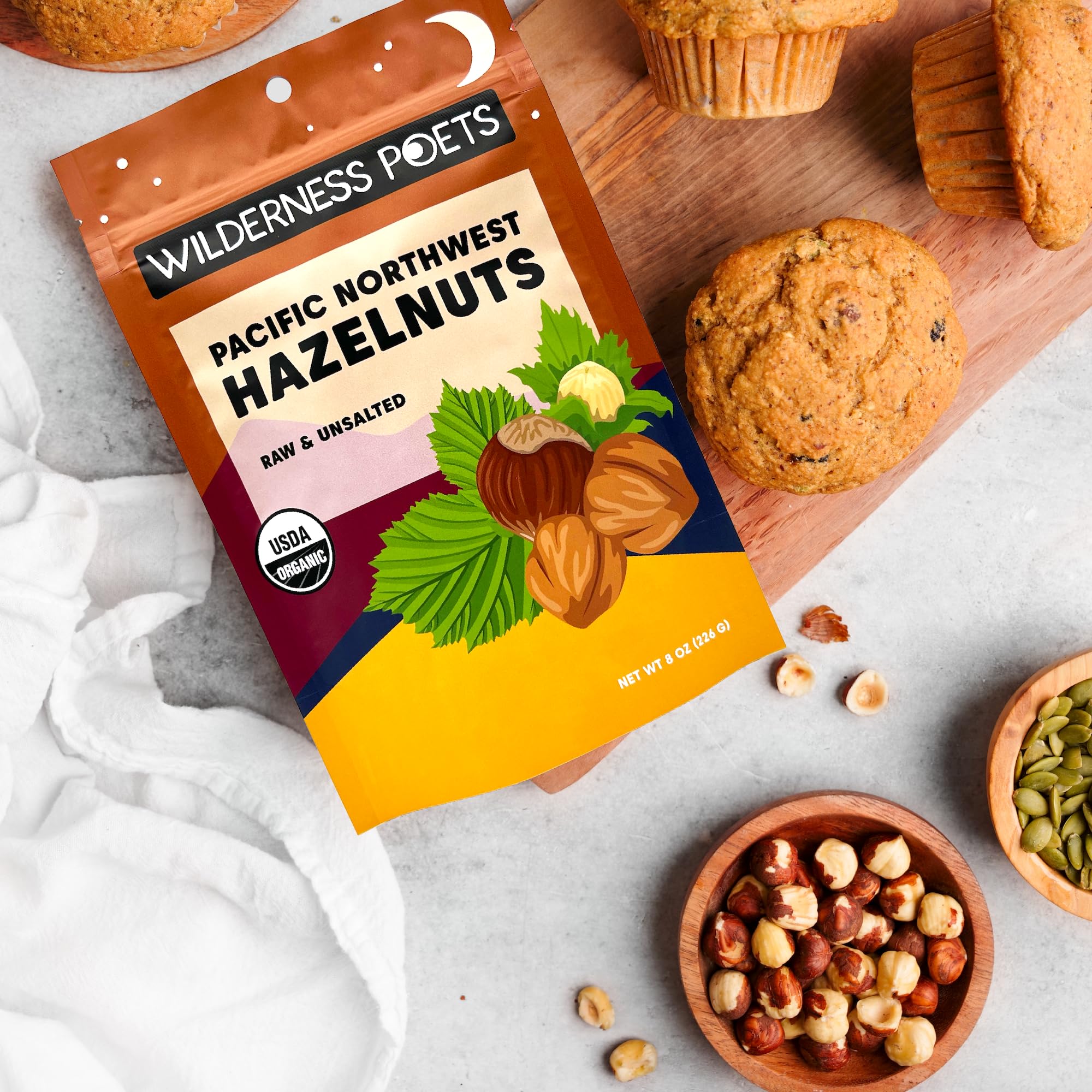 Wilderness Poets ground hazelnut meal in bowl showing fine texture for gluten-free baking