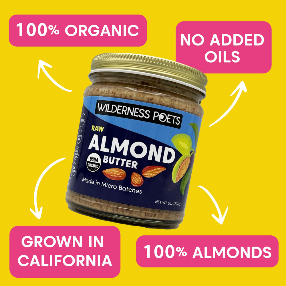 Wilderness Poets spoonful of almond butter showing creamy texture for recipes