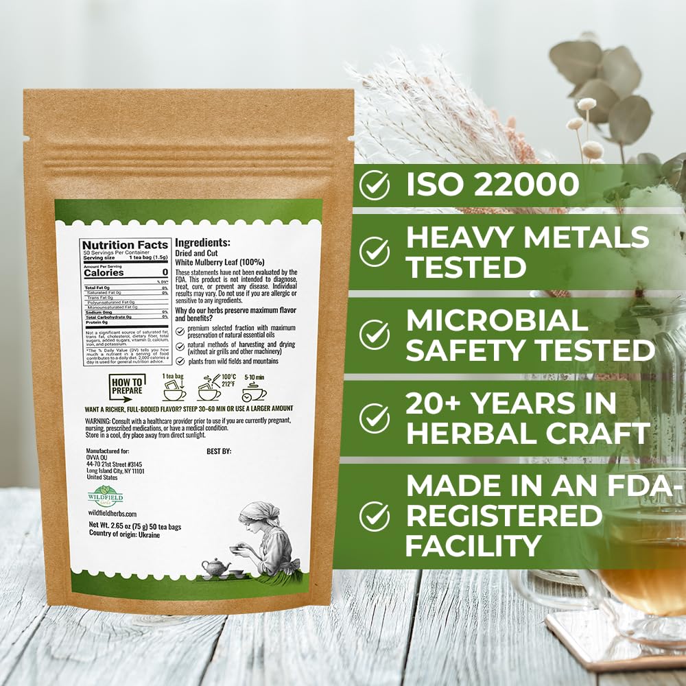WILDFIELD HERBS tea bag in hot water steeping to release natural aroma