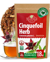 WILDFIELD HERBS front packaging showing 50g cinquefoil herb, clean presentation and freshness