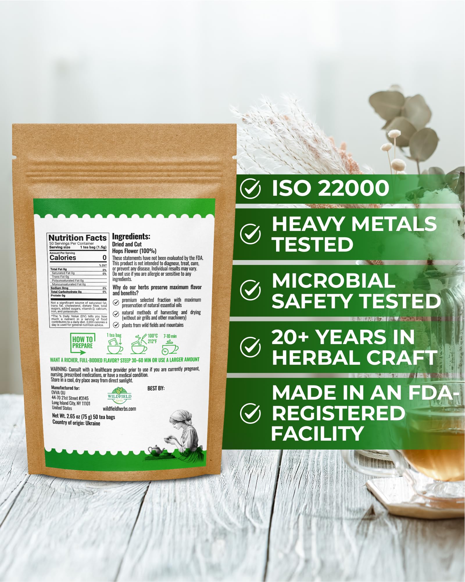 WILDFIELD HERBS detailed dried hops flower texture showing whole blooms and aromatic appeal
